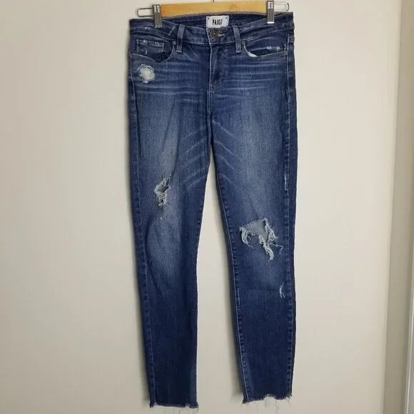 Paige Jeans Womens Size 27 Verdugo Ankle Cropped Distressed Raw Hem Skinny - Picture 1 of 16